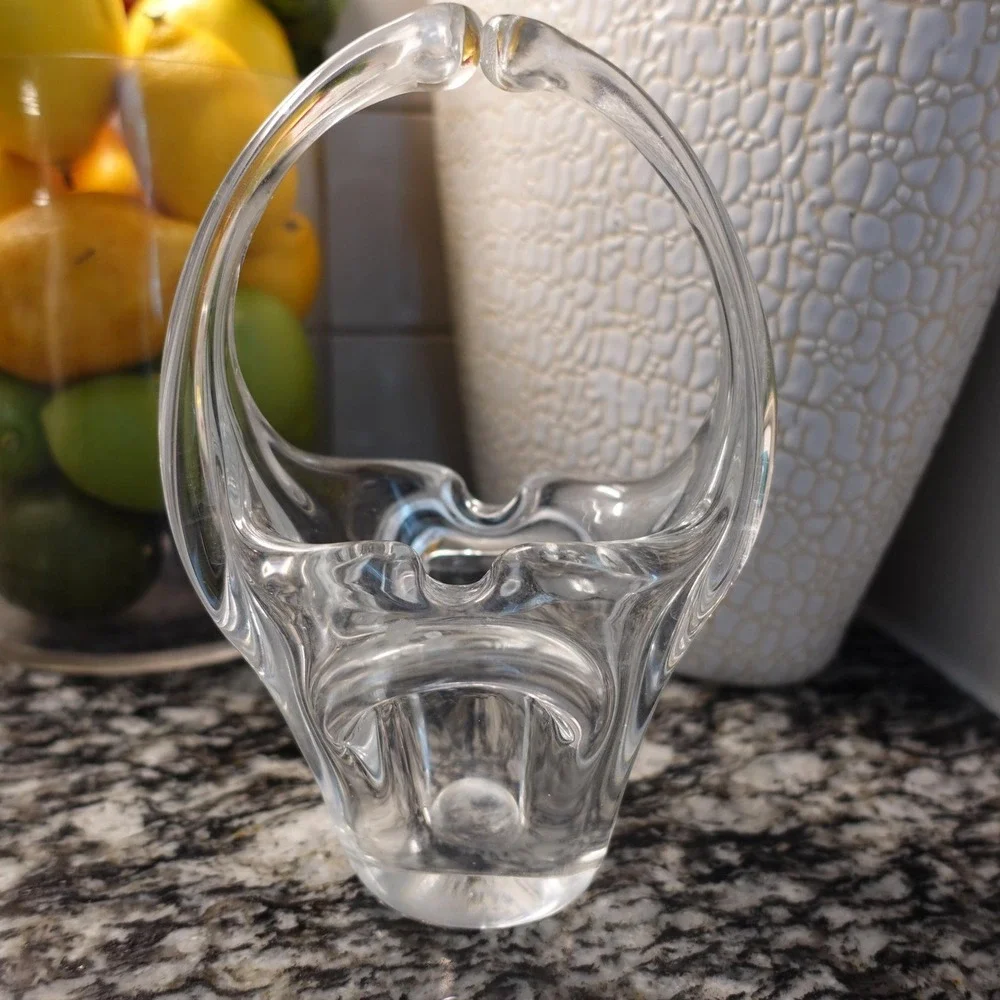 Clear Glass Small Basket With‎ Handle Candy Dish Trinket Holder Centerpiece